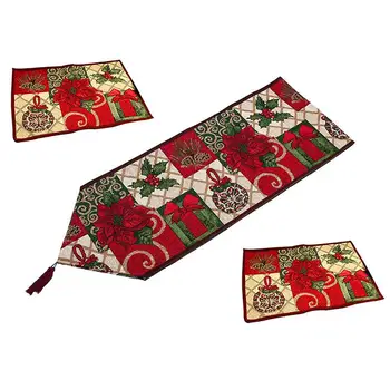 

Christmas Decorative Table Runner and Placemats,Christmas Thanksgiving Day Flower Polyester Soft Table Runner Cloth Home Wedding