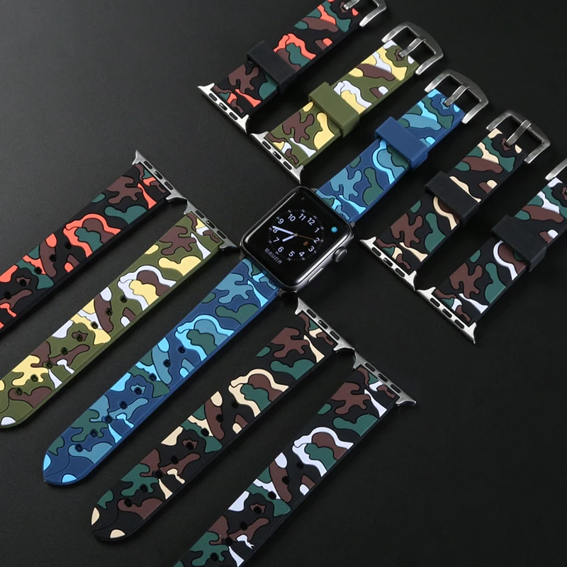 Ремешок Камуфляжный для Apple Watch спортивный силиконовый браслет iWatch band 40/44 мм series 7 6
