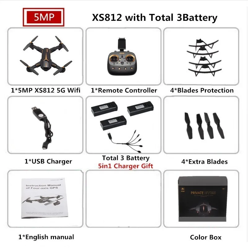 VISUO XS812 Радиоуправляемый Дрон 4K gps Дроны с 5G WiFI FPV камера Вертолет следим за мной складной Квадрокоптер VS F11 SG906 - Цвет: 3 Color Box 5MP