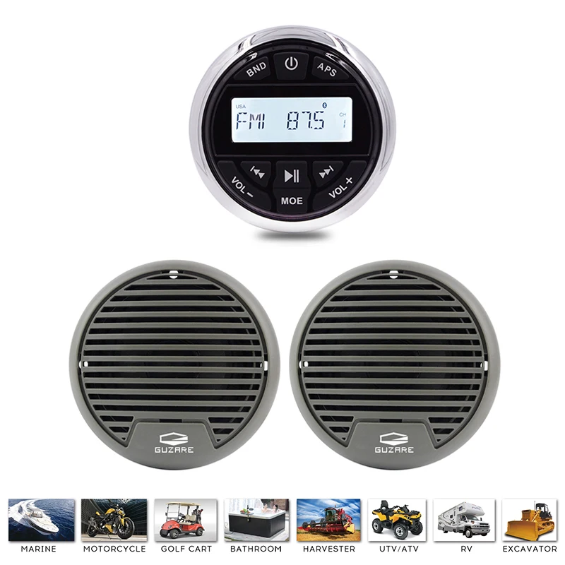 

Marine Audio Stereo Bluetooth Radio FM AM Receiver MP3 Player+3inch Marine Waterproof Speakers For RV UTV Yacht Pool Motorcycle