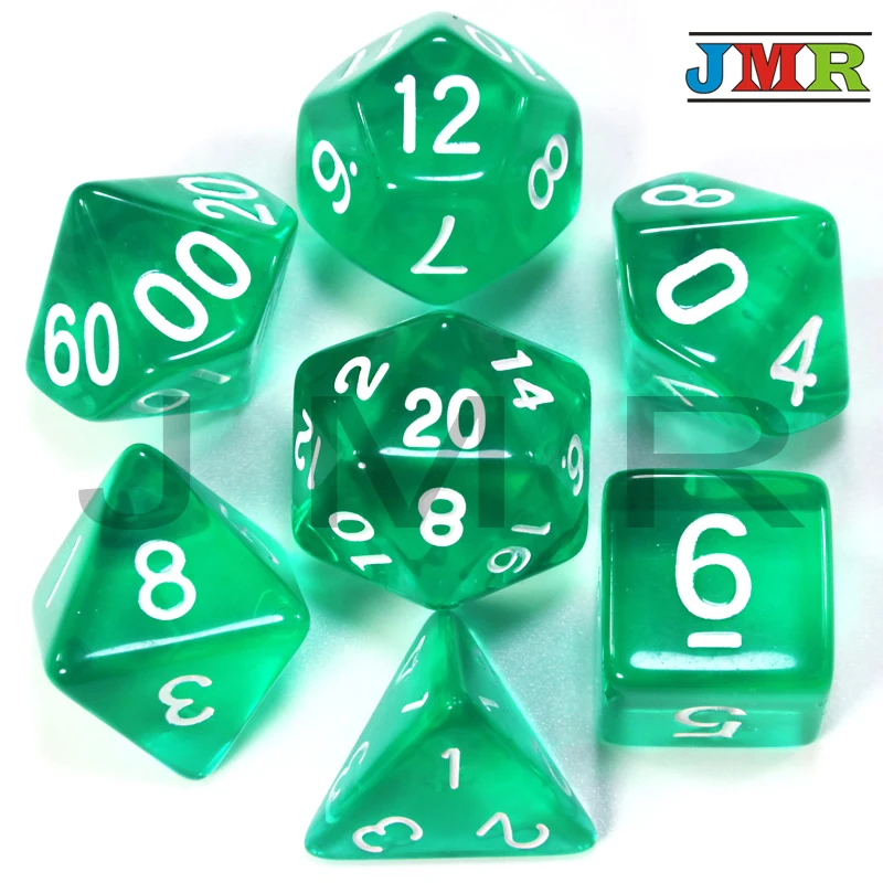 Желе эффект Высокое качество 7 шт. игральные кости фиолетового цвета D& d D4, d6, d8, d10, d12, d20 переносные игральные кубики, Rpg Dnd настольная игра горячая распродажа - Цвет: Dark Green
