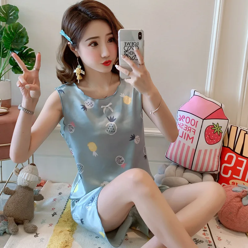 

355 # [According to Feminine] 2019 New Products Imitated Silk Fabric Tank Top Set M --Xxl #