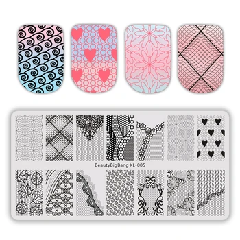 

BeautyBigBang 6*12cm Rectangle Nail Stamping Plates Summer Flower Geometry Nail Art Stamp Template Image Plate Stencils