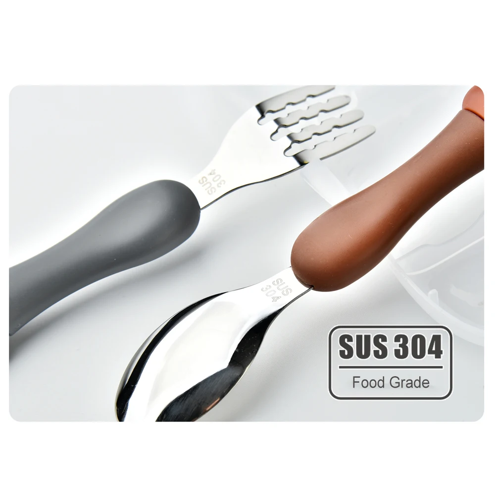 2Pcs Kids Silverware Cute Spoon Fork Travel Carry Set Children Portable Tableware Toddler Utensils Spoon Fork with Travel Case