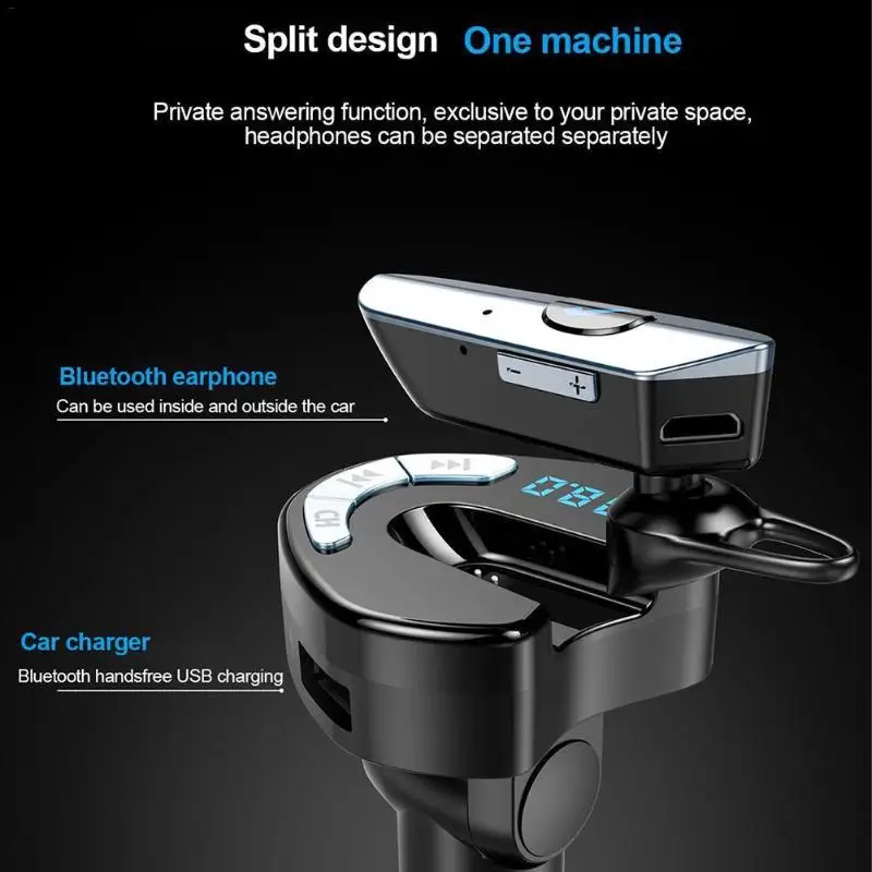 Fm-передатчик громкой связи Bluetooth наушники mp3-плеер 3.1A двойной зарядное устройство USB Обнаружение телефонного тока в реальном времени