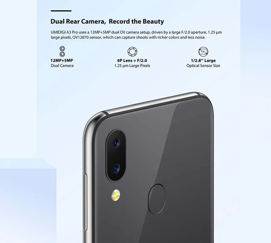 Смартфон UMIDIGI A3 Pro Android 9,0 с полным экраном 5," 19:9 3 ГБ ОЗУ 32 Гб ПЗУ четырехъядерный 12 Мп+ 5 Мп разблокировка лица двойной 4G