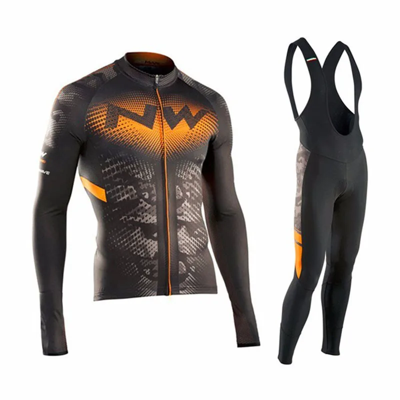 4 Ropa Ciclismo NW Men's Long Sleeve Cycling Jersey Bib Pants Set Northwave Spring autumn MTB Road Bicycle Racing Cycling Clothing - Цвет: 4