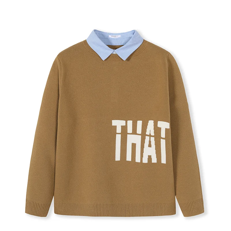 Balabala Children's clothing sweater boys new autumn and winter children sweaters fashion fake two pieces tide - Цвет: Deep Khaki