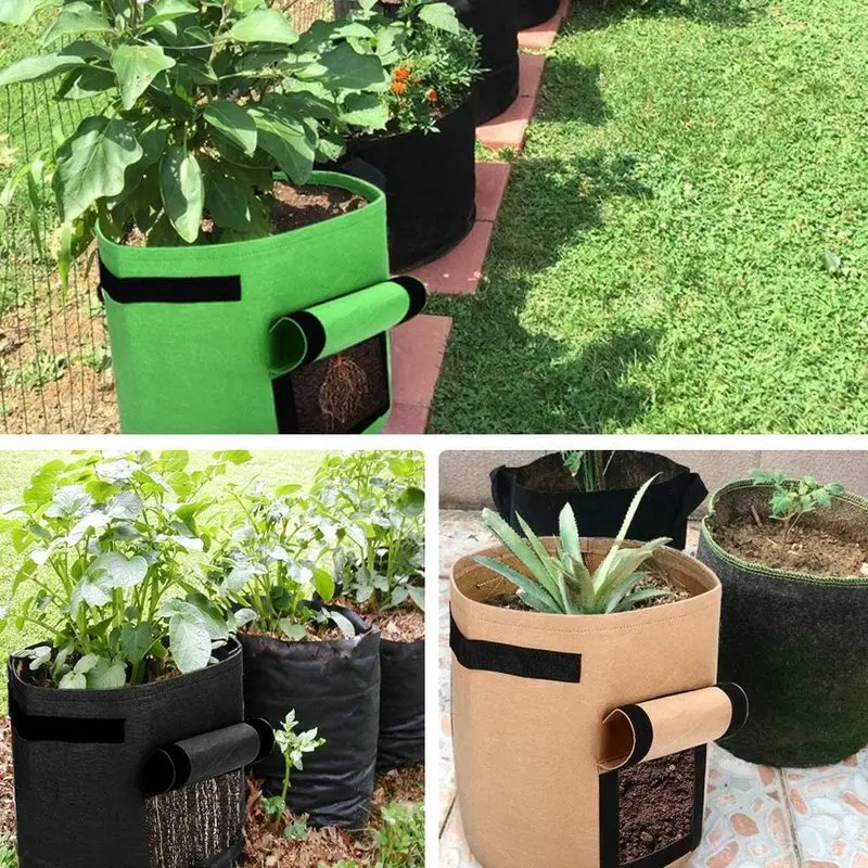 3pcs Thick Non-woven Flower Vegetable Plant Pot Growth Nursery Seedling Bags Set 