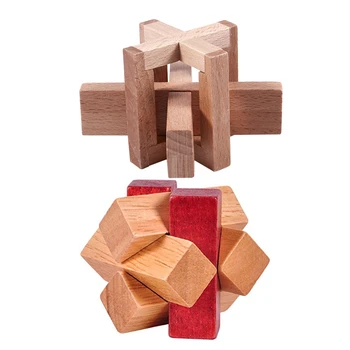 

2 Pcs Wooden Burr Puzzles Brain Teaser Intellectual Toy: 1 Pcs Unlock Ring Lock Wood Knot Locks Logic Puzzle Toy & 1 Pcs Siege L