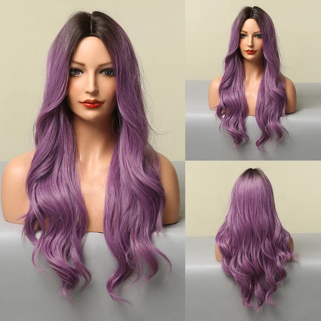 HENRY MARGU Long Black Brown Body Wave Synthetic Wigs Heat Resistant Natural Cosplay Wigs for Women Middle Part Hair Wigs LC5120-1