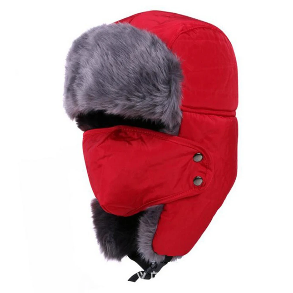 Зимняя мужская женская шапка-бомбер, уличная противотуманная шапка для верховой езды, утолщенная теплая ветрозащитная шапка Lei Feng, одноцветная женская шапка-ушанка - Цвет: 1