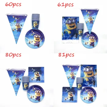 

81 pcs/lot Minions Theme Birthday Decorations Banners Party Supplies Napkins Baby Shower Cups Plates Disposable Tableware Sets