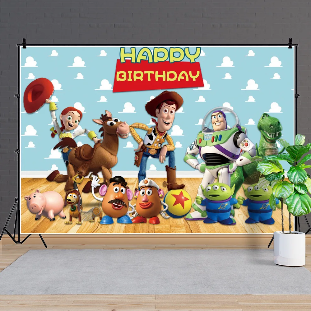Fondo de feliz cumpleaños para fiesta temática de Toy Story, decoración de  mesa de pastel de cumpleaños para niños, cartel de cumpleaños para bebé -  AliExpress
