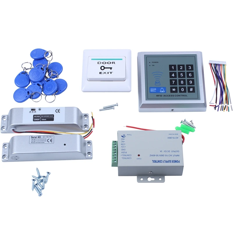 BEST  RFID Keypad Door Access Control System Kit Electric Magnetic Electronic Door Lock Power Supply 5Pcs