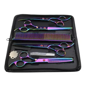 

5pcs 7inches Pet Dog Hair Scissors Set Tondeuse Electroplating Colorized Hairdressing Scissors Kit Pet Cat Dog Trimming Cutting