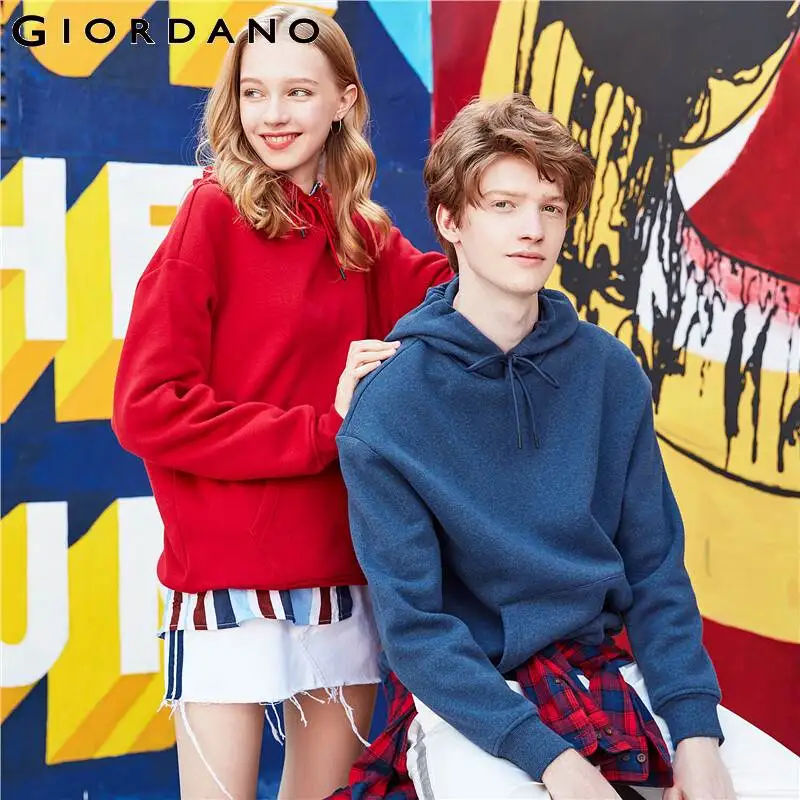 

Giordano Men Hoodies Loose Fit Fleece Lined Hooded Sweatshirt Warm Long Sleeve Moleton Masculino Ribbed Cuffs 01029786