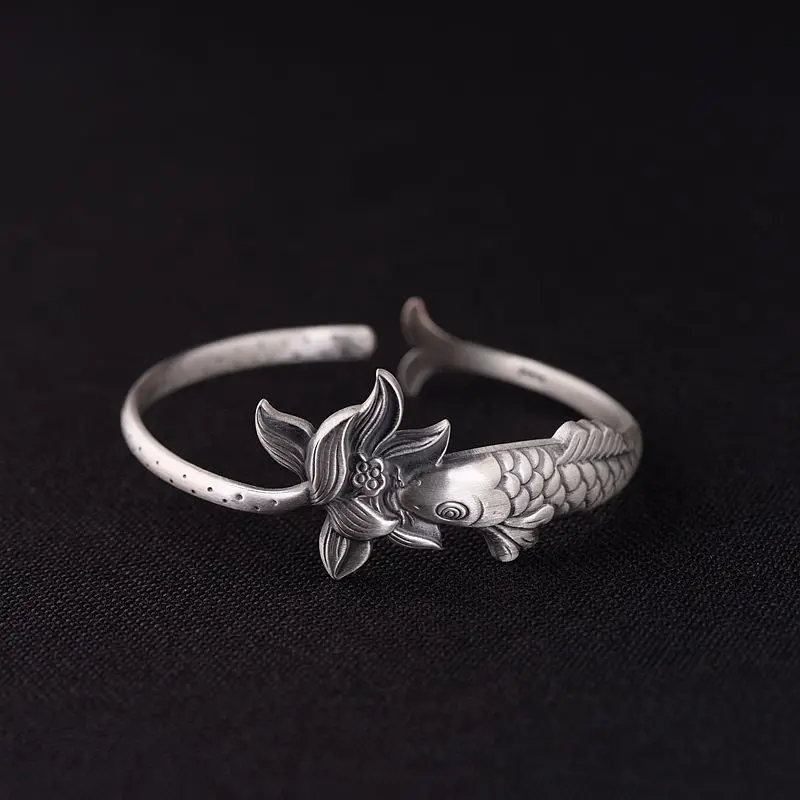 Beste GAGAFEEL Retro Armband En Ring vrouwen Lotus Open Ring Pisces Zilveren Armband Thai Zilveren Matte Sieraden Voor Vrouwelijke