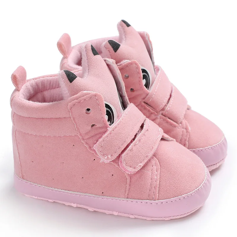 Новая детская обувь из хлопка для маленьких девочек и мальчиков, первые ходунки, Мультяшные кошачьи глаза, мягкая подошва, Детские кроссовки с животными - Цвет: Pink