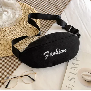 

Women Waist Bag Black Fanny Pack Chest Bags Canvas Banana Bum Bag Women Waist Pack Phone Pouch Casual Letter 2020 Summer New