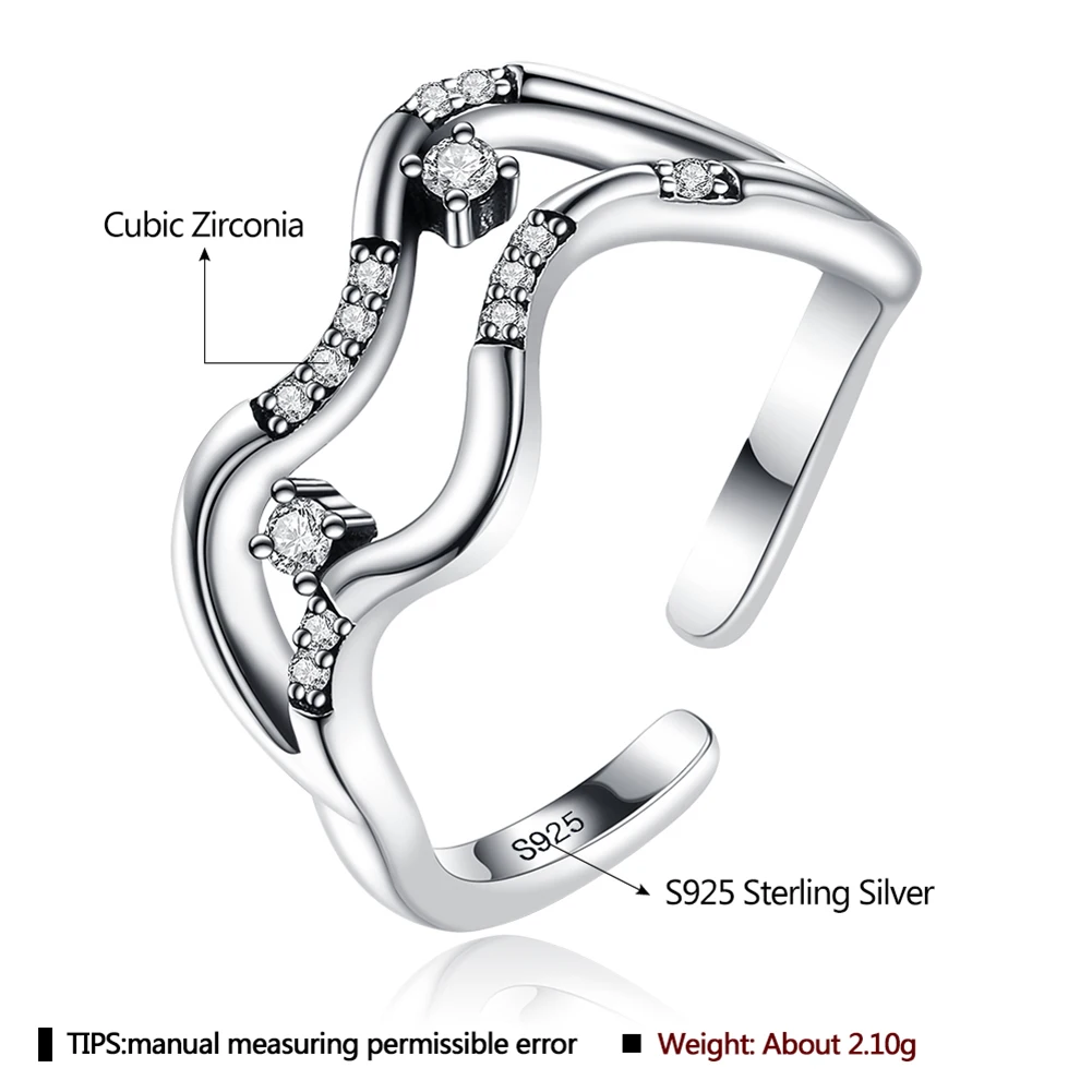 SILVERHOO 925 Sterling Silver Rings For Women Double Bending Design Female Ring Adjustable Fine Jewelry Wholesale Present Choice