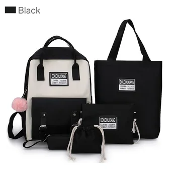 

4 Pcs Set for Teenage Girls Student School BackpackTeen Girls School Bags Women Bagpack Black Schoolbag 2020 Summer New Black