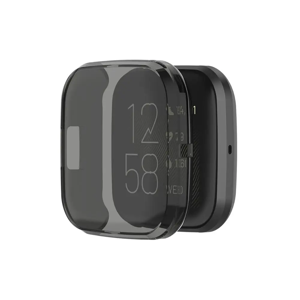 Black Силиконовый чехол для Fitbit Versa 2 Smartwatch полупрозрачный защитный чехол Сменные аксессуары Чехлы для часов - Цвет: Black