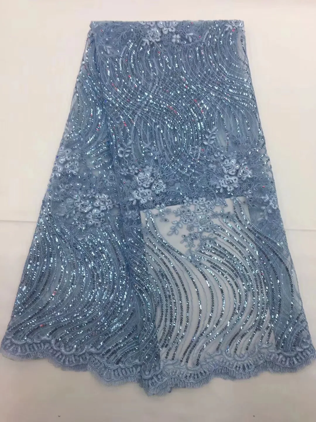 

Sky Blue African Lace Fabric 2021 High Quality Lace Mesh Fabric Embroidered Sequins Nigerian Swiss Lace Fabric CD26361