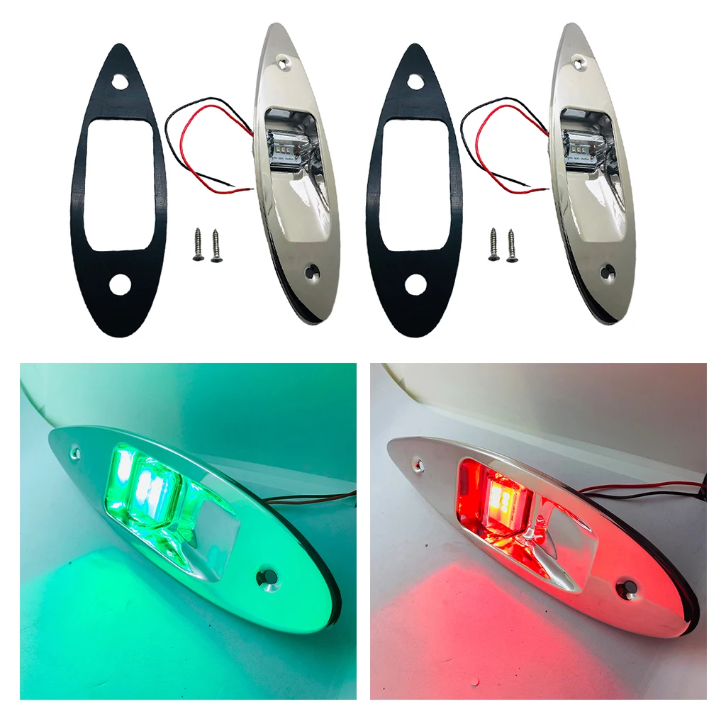 2x 12V Boat RV Side Navigation Bow Tear Drop Light Red Green LED Flush Mount