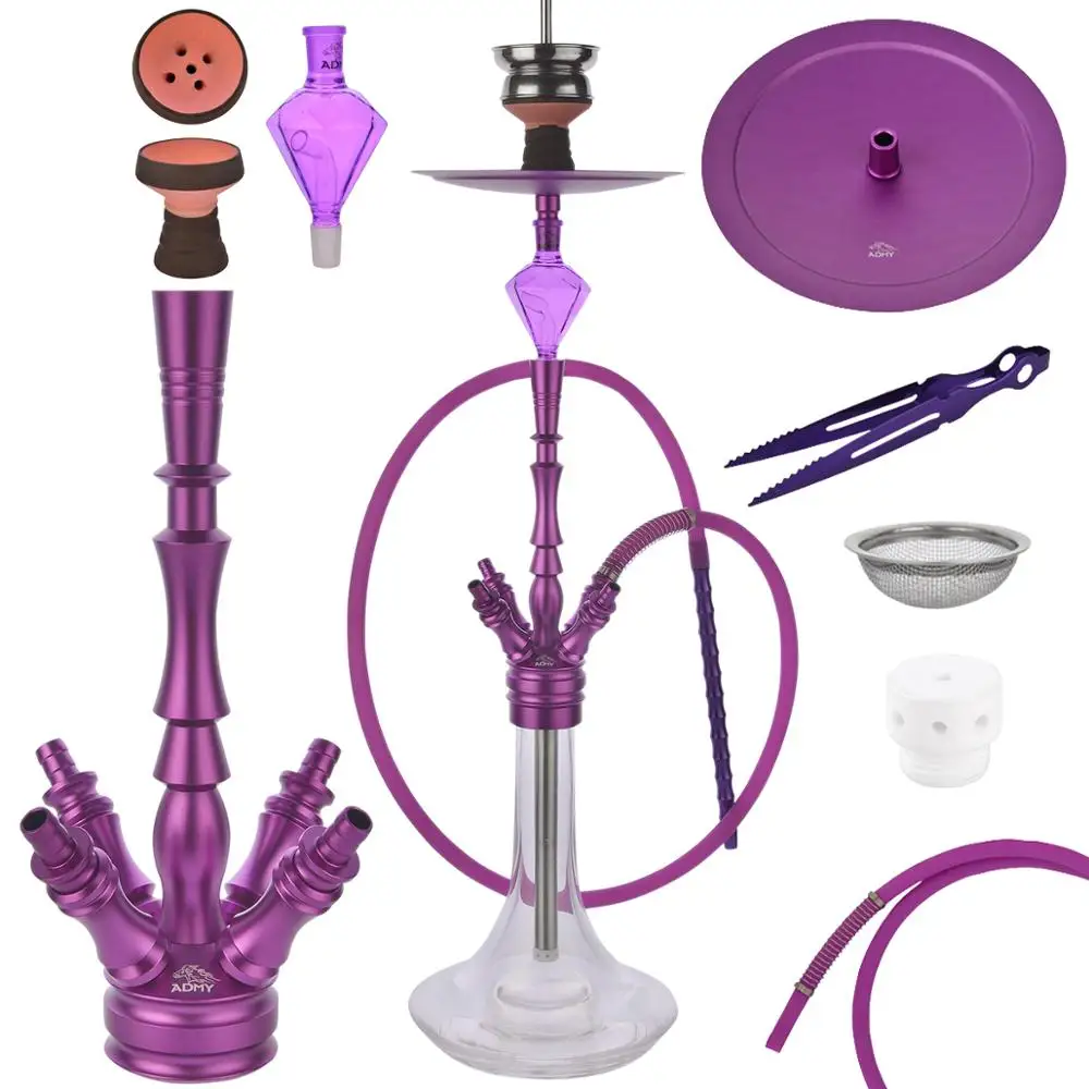 

ADMY®Hookah Set Shisha 85cm Aluminum alloy |Shisha molasses catcher|Contains Luminous heat Backpack| Ceramic diffuser|Stainless