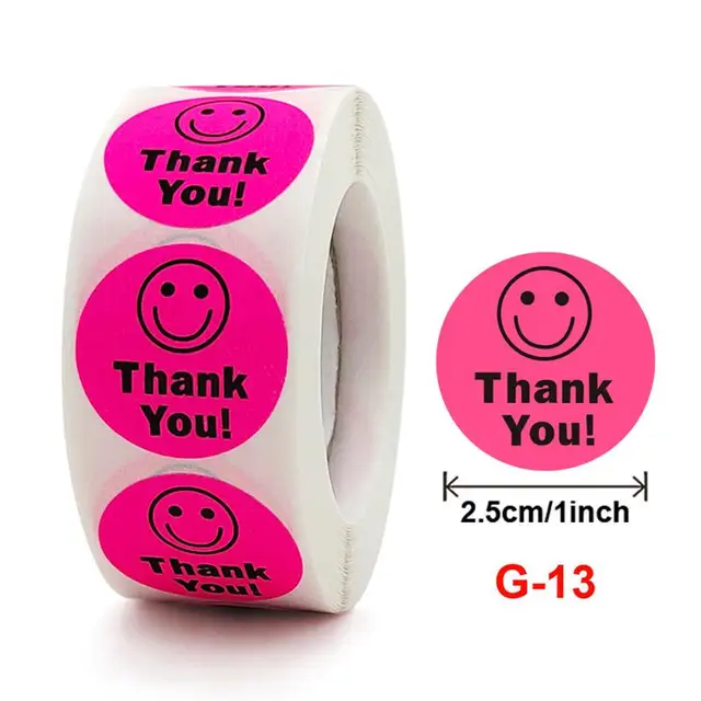 500Page One Roll Children Stationery Stickers Tape Creative School Smiley Face Reward Thank You Cute Fluorescent Color Kids Toy G-13