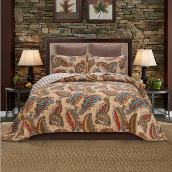 

1pc Bed cover+2pcs Pillowcase Coloured fern leaf Bedspread Renaissance style Bedding set Quilting Blanket classical Quilt