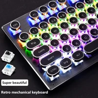 computer dual Mechanical Keyboard Wired Steampunk Retro 104 Round Keys RGB Mixed Backlight Ergonomics Gaming Keyboard Dual Knob For Computer (5)