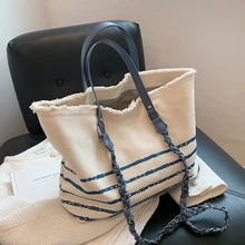 

Stripe High Capacity Big Handbag for Women 2021 Fashion Luxury Designer Brand Shopper Canvas Shoulder Shopping Tote Purse