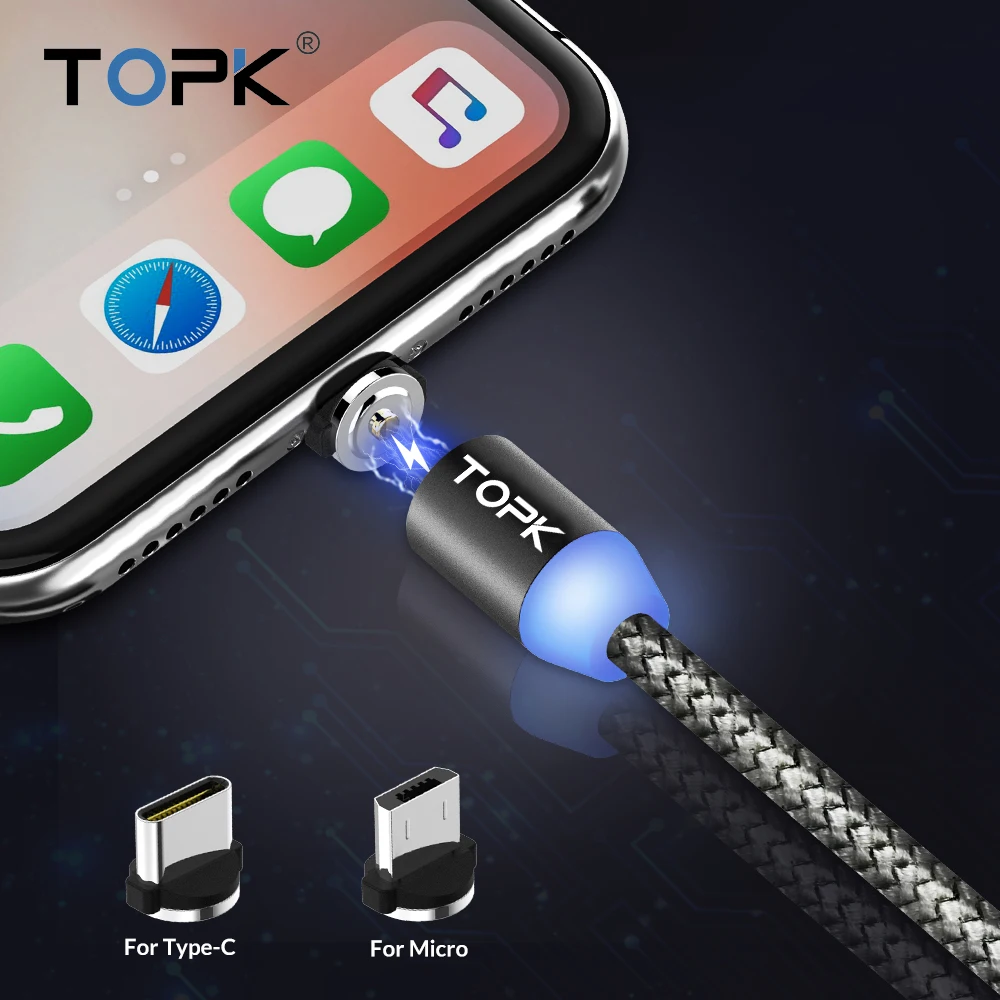 

TOPK Magnetic Cable 1m USB Type C Magnet Charger Micro USB Cable for Samsung Xiaomi Huawei Mobile Phone Cable USB C
