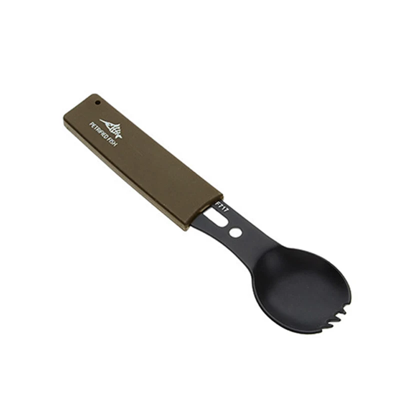 Khaki BK Многофункциональный Открытый резак из нержавеющей стали нож для фруктов кемпинг кухонный инструмент 8 в 1 вилка/ложка/нож/открывалка для бутылок карман - Цвет: Khaki BK