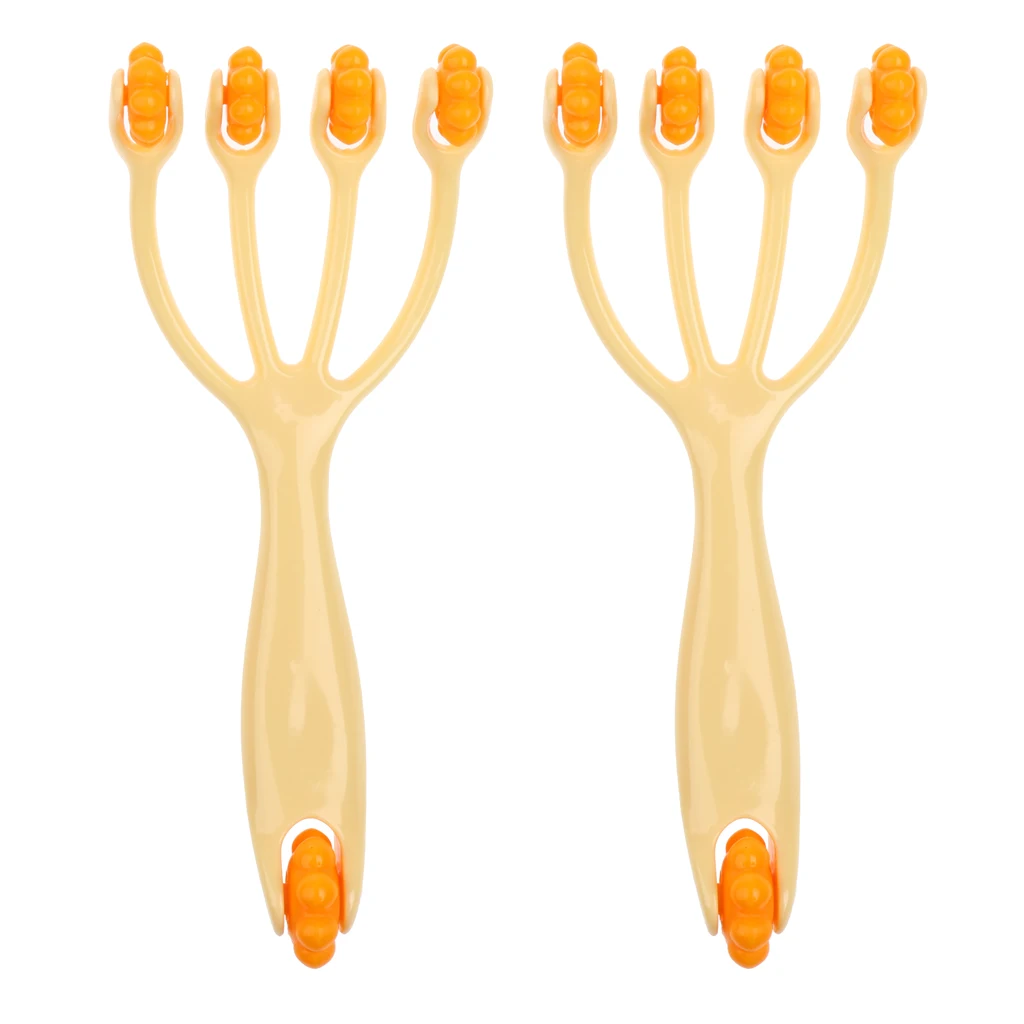 2 Pieces Portable Relax 4 Fingers Roller Massage Hand Push Leg Neck Back Waist Calf Wheel Massager for Personal Travel