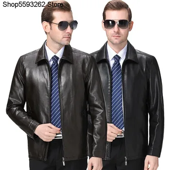 

Haining Genuine Leather Leather Coat Male Middle-aged And Elderly Sheep Leather Jacket Dad Set Up Collar Men Leather Coat