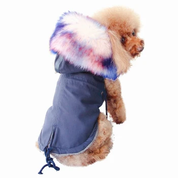 

Winter Dog Clothes Luxury Faux Fur Collar Dog Coat For Small Dog Pet Warm Windproof Parka Coat Fleece Lined Puppy Jacket