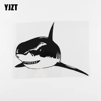 

YJZT 17.3CMX12.9CM Fashionable Ferocious Shark Decal Vinyl Car Sticker Black /Silver 13C-0222