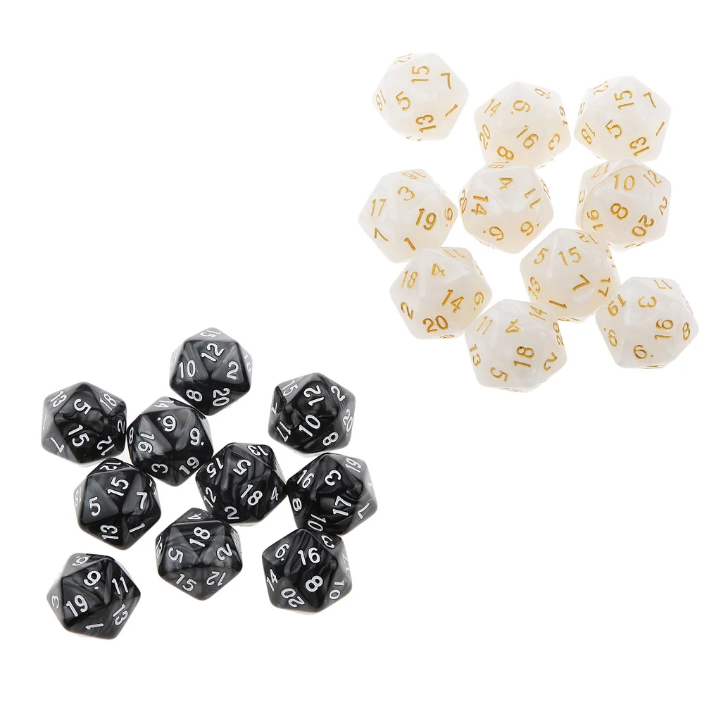 20x Polyhedral D10 D20 Dice 10mm for Dungeons and Dragons Gaming Toy Black&White