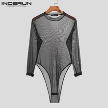 Stylish Tops Mens Comfortable Homewear Onesies Furnishing Long Sleeve Rompers Triangle Jumpsuit Breathable Mesh Nightshirt S-5XL