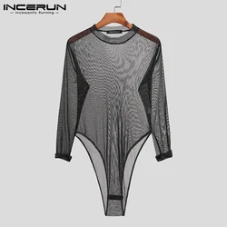 Stylish Tops Mens Comfortable Homewear Onesies Furnishing Long Sleeve Rompers Triangle Jumpsuit Breathable Mesh Nightshirt S-5XL