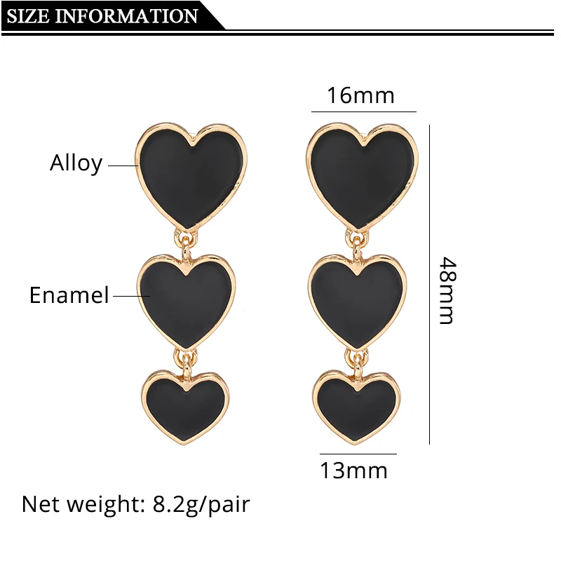 Enamel Long Heart Clip on Earrings Non Pierced for Women Six Color Metal Gold Ear Clips New Fashion ear clip earrings,clip earrings,ear clip