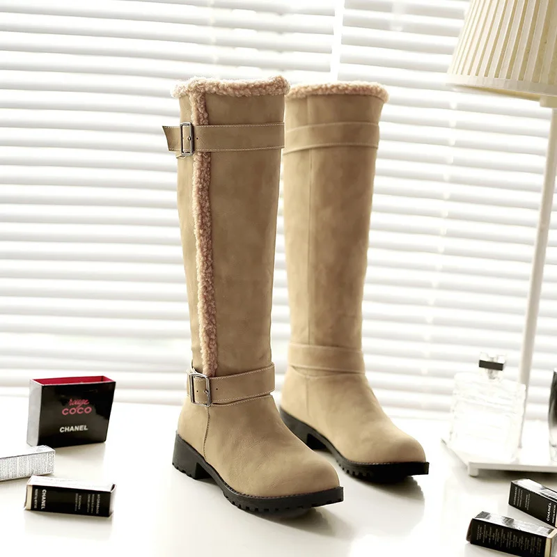 

Round Toe Fashion Casual Long Boots for Women Low Square Heel Slip-On Autumn Winter Boots Over-the-Knee Solid Sewing Shoes