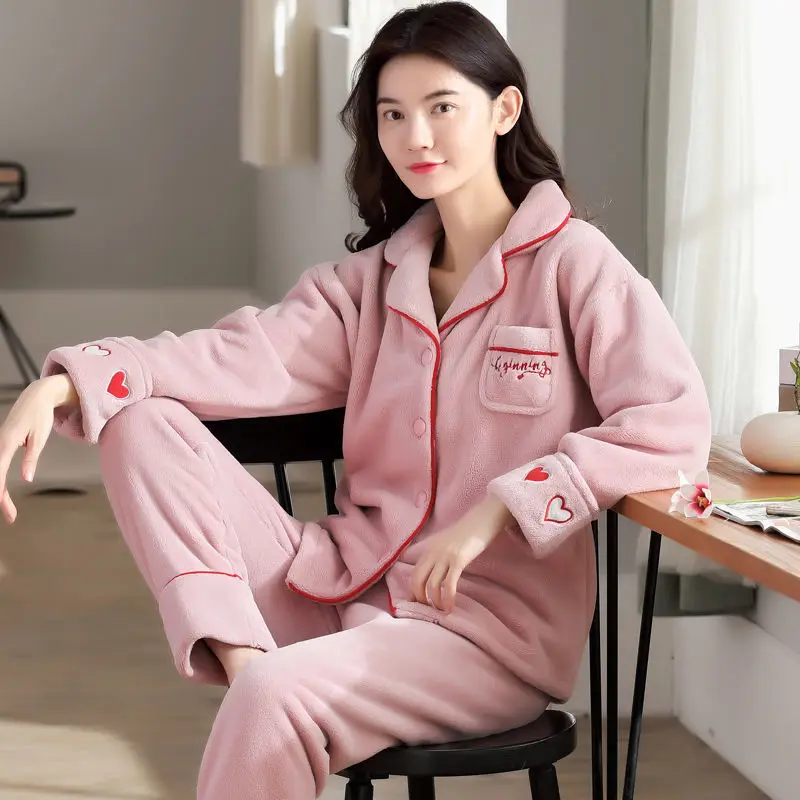 women pajama Пижамы женские большие размеры зимняя Пижама женские сексуальные толстые коралловые флисовые зимние пижамы женские пижамы большого размера костюм 2 Pic сна - Цвет: women pajama