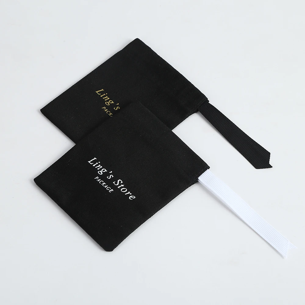 50pcs Jewelry Packaging Black Cotton Canvas Pouch Bags Custom Drawstring Bags Personalized Logo Printed Jewelry Package Gift Bag
