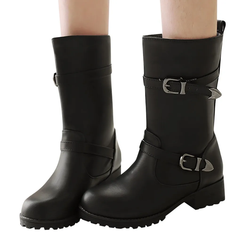 Boots Women Belt Buckle Boots Student Warm Middle Tube Platform Boots Fur Fringe Winter Boots Women Zapatos De Mujer #T30G
