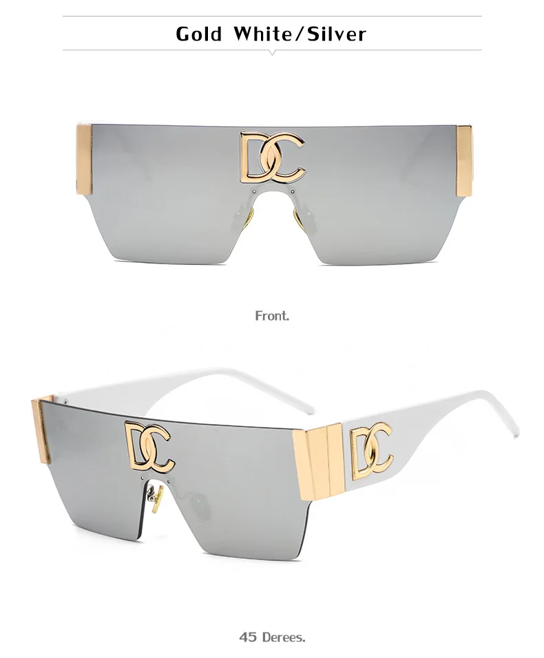 Rimless One Piece Square Sunglasses Women Frameless Flat Top Sun Glasses Men Luxury Brand Designer Silver Mirror Shades Eyewear