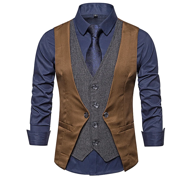 Plus size men smart casual suit vest mens Sleeveless fake two pieces suit vest coat patchwork color Single-breasted Vest Tops Plus size men smart casual suit vest mens Sleeveless fake two pieces suit vest coat patchwork color Single-breasted Vest Tops
